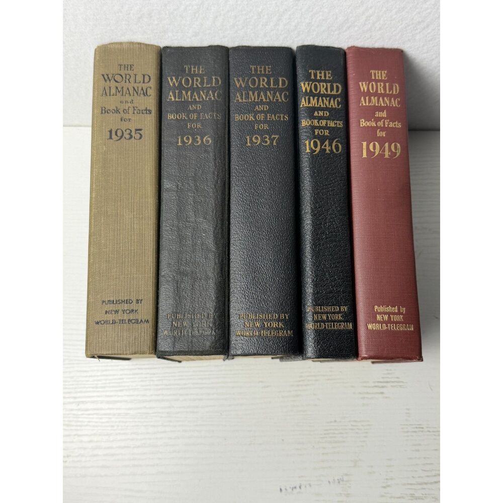 Vintage World Almanac Book of Facts Lot 5 Hardcover 1935 1936 1937 1946 1949